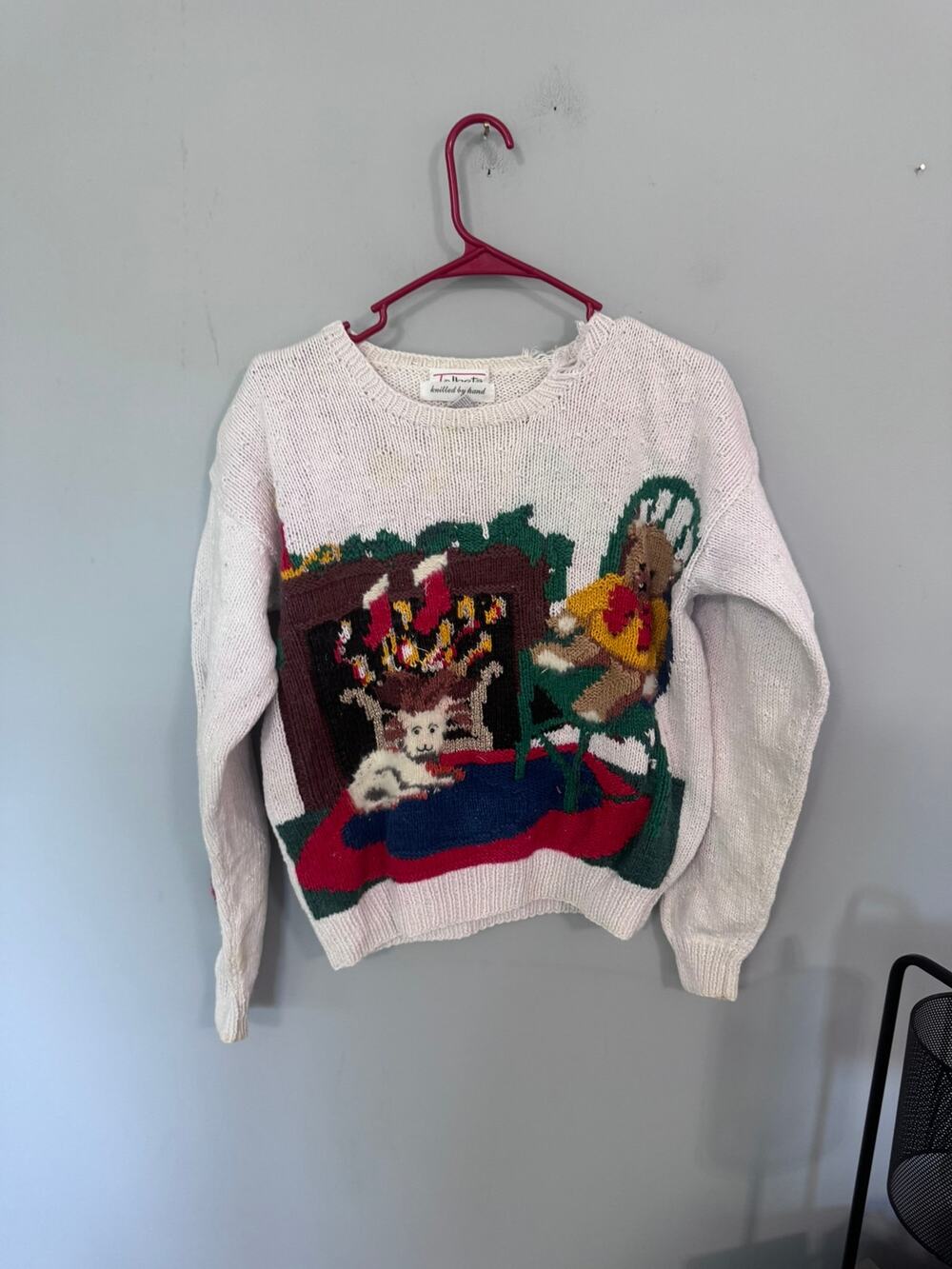 Vintage Talbots Hand Knit Ugly Christmas Sweater Approx Size Medium 90s Bear